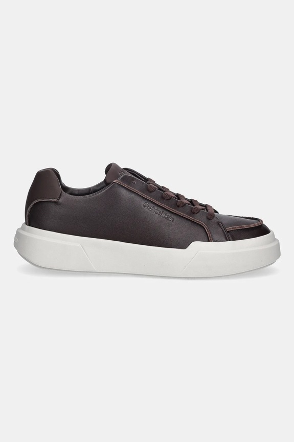 Kožené tenisky Calvin Klein CHUNKY CUPSOLE LACE UP LTH PINCH YM0YM01454 hnedá SS26