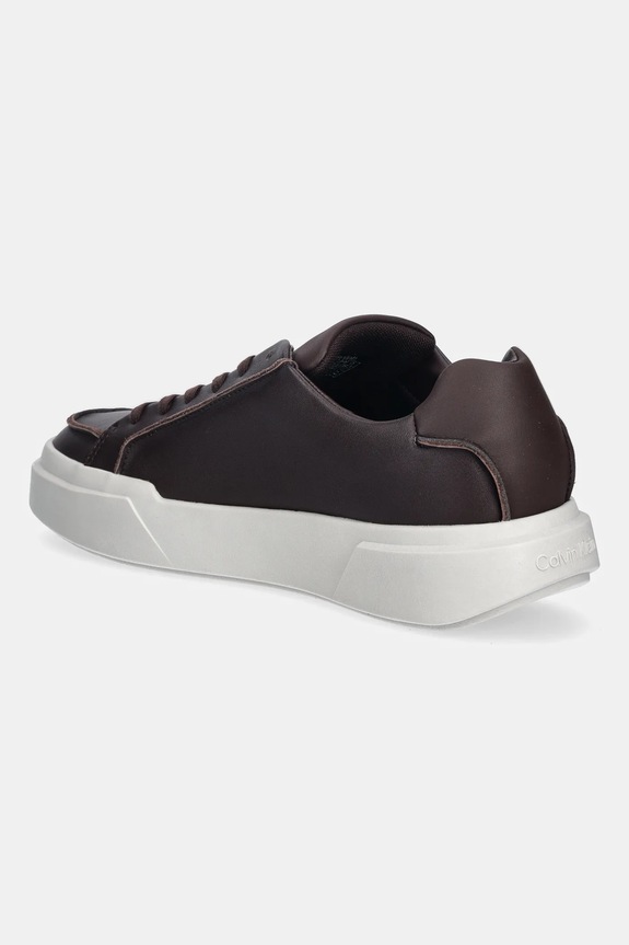 Obuv Kožené tenisky Calvin Klein CHUNKY CUPSOLE LACE UP LTH PINCH YM0YM01454 hnedá