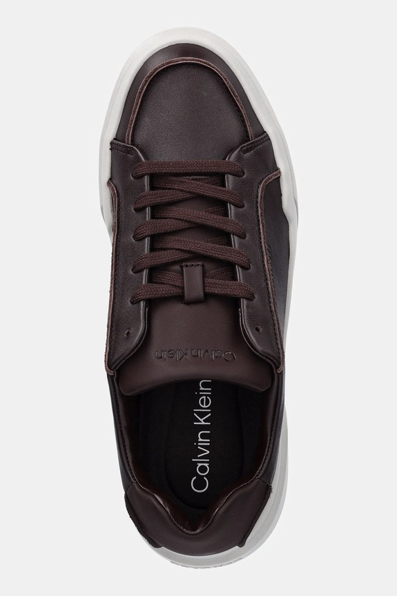 Kožené tenisky Calvin Klein CHUNKY CUPSOLE LACE UP LTH PINCH hnedá YM0YM01454