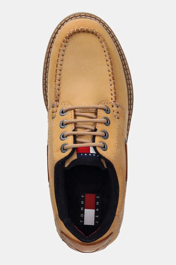 Nubukové topánky Tommy Jeans ARCHIVE 01 BOAT SHOE béžová EM0EM01703