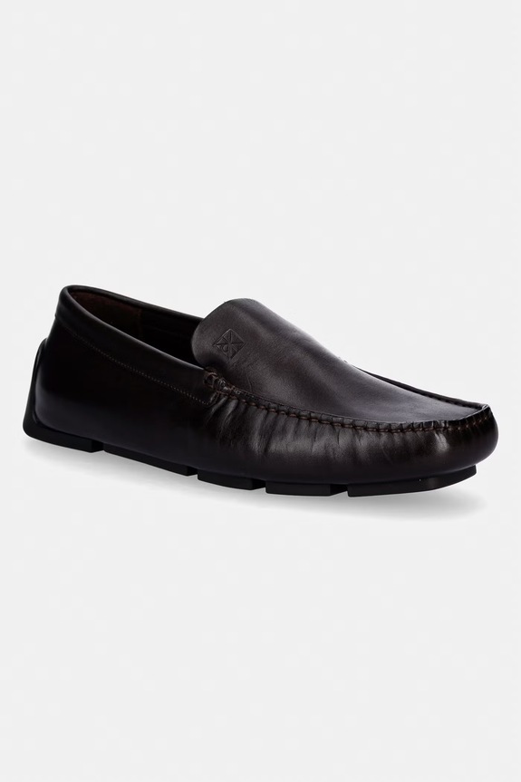 Calvin Klein mocassini da uomo in pelle DRIVER PENNY EMBL LTH marrone HM0HM02085