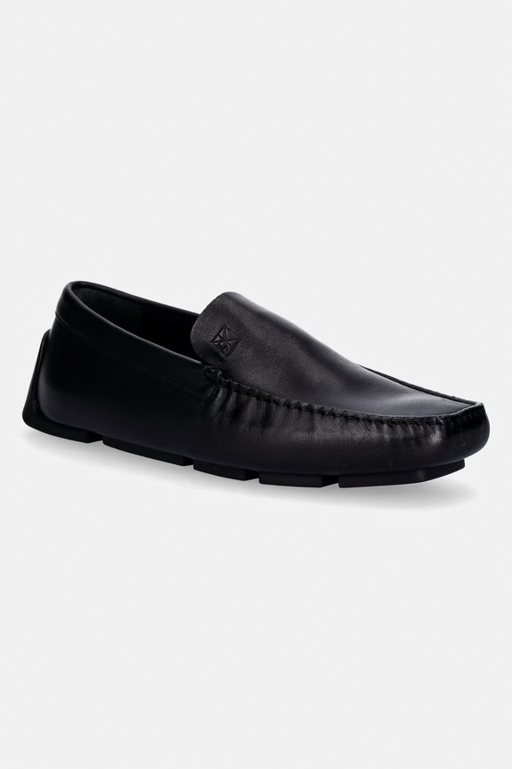 Calvin Klein mocassini da uomo in pelle DRIVER PENNY EMBL LTH nero HM0HM02085