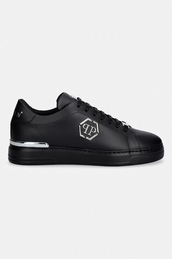 Kožne tenisice Philipp Plein Leather Lo-Top Hexagon USC0379.PLE075N.0202 crna SS26