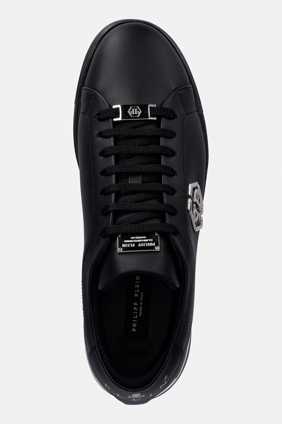 Kožne tenisice Philipp Plein Leather Lo-Top Hexagon crna USC0379.PLE075N.0202