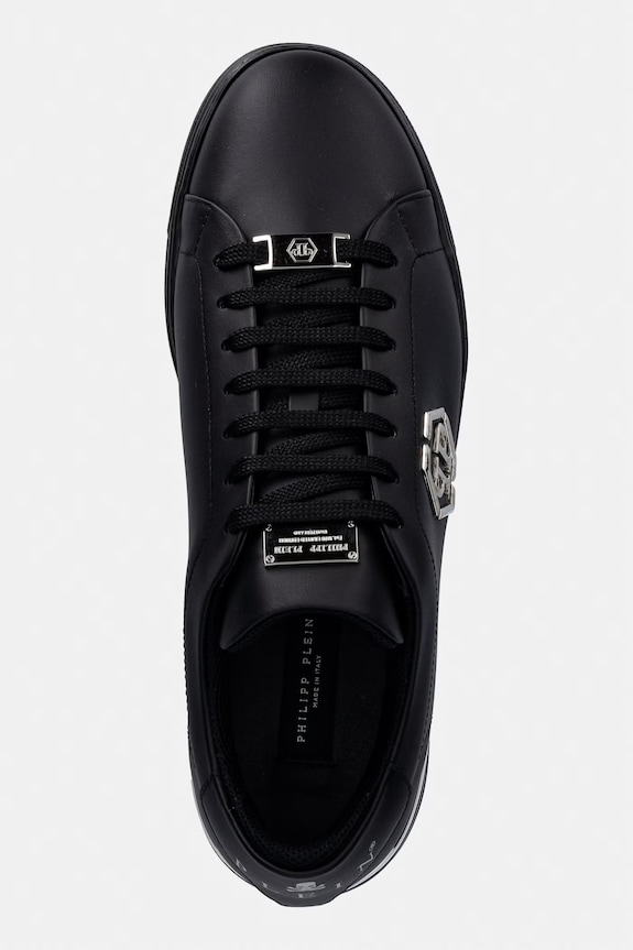 Kožne tenisice Philipp Plein Leather Lo-Top Hexagon crna USC0379.PLE075N.0202