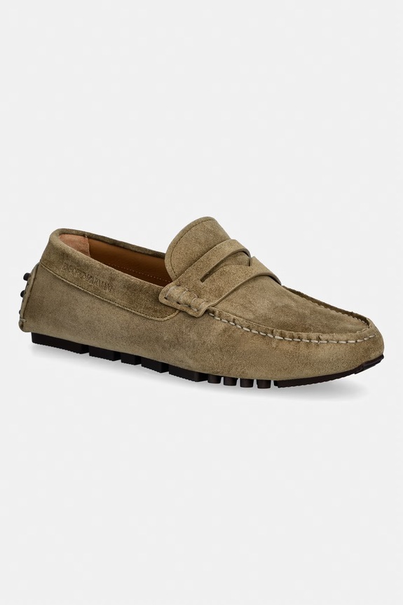 Emporio Armani mocasini de bărbați din piele întoarsă verde EM003731.AF19687.U7012