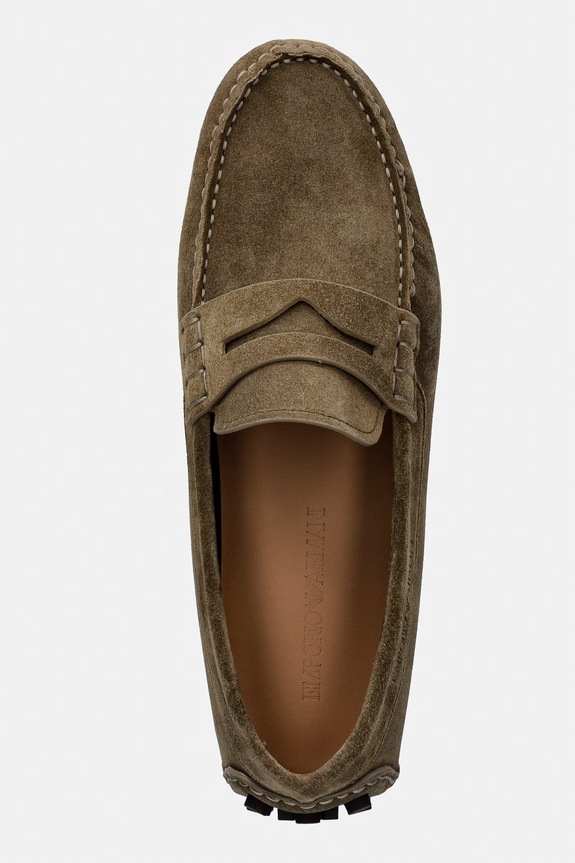 Emporio Armani mocasini de bărbați din piele întoarsă verde EM003731.AF19687.U7012