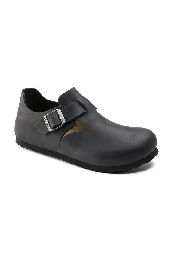 Birkenstock London pantofi cu toc plat pentru bărbați din piele 166543 negru SS26