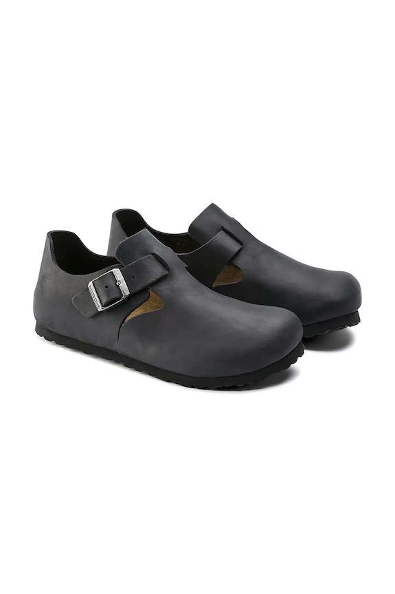 Încălțăminte Birkenstock London pantofi cu toc plat pentru bărbați din piele 166543 negru
