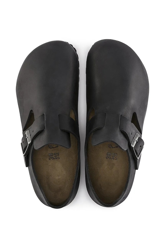 Birkenstock London pantofi cu toc plat pentru bărbați din piele negru 166543
