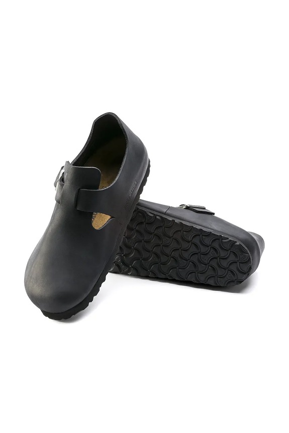 Birkenstock London pantofi cu toc plat pentru bărbați din piele 166543 negru