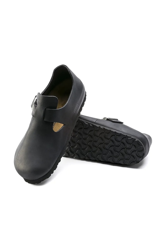 Birkenstock London pantofi cu toc plat pentru bărbați din piele 166543 negru