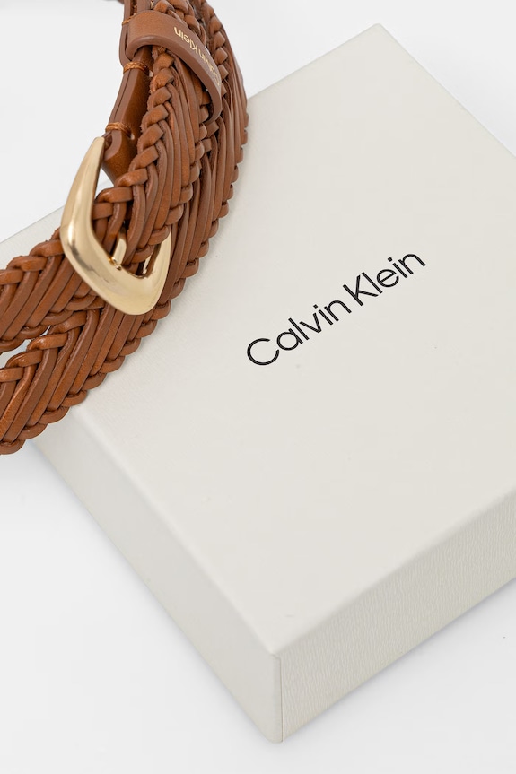 Akcesoria Calvin Klein pasek pleciony damski skórzany LV04F7087G brązowy