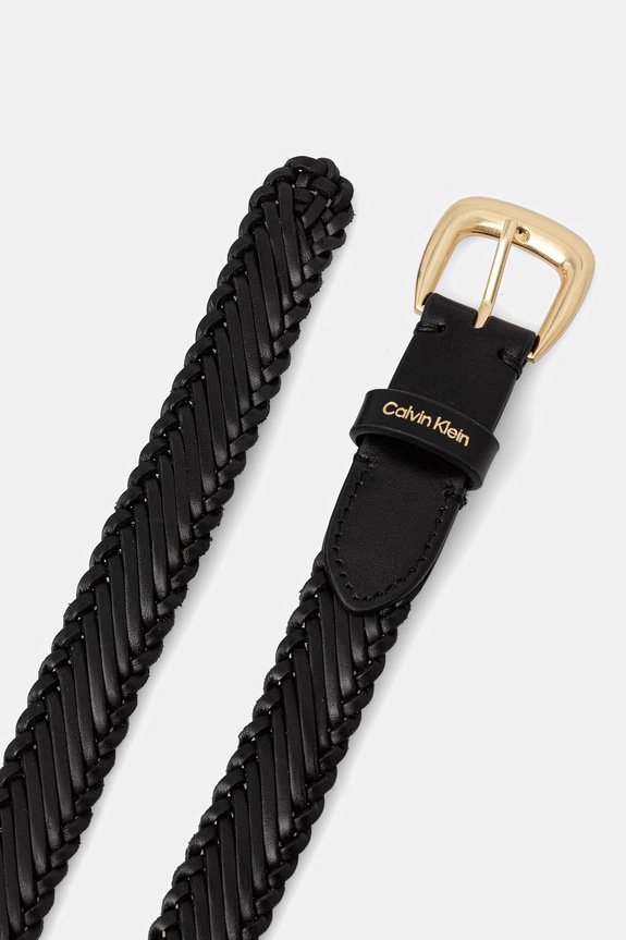 Calvin Klein pasek pleciony damski skórzany LV04F7087G czarny SS26