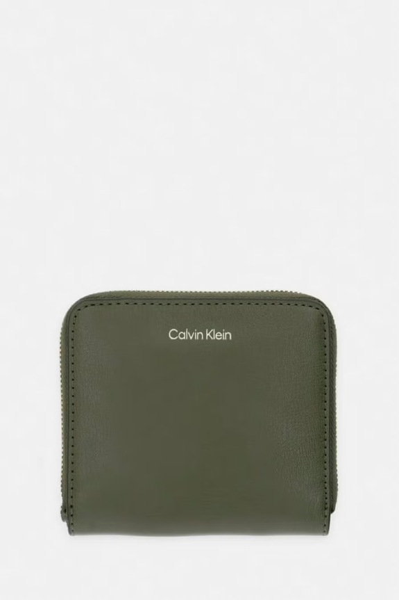 Calvin Klein portfel damski z imitacji skóry zielony LV04F1120G