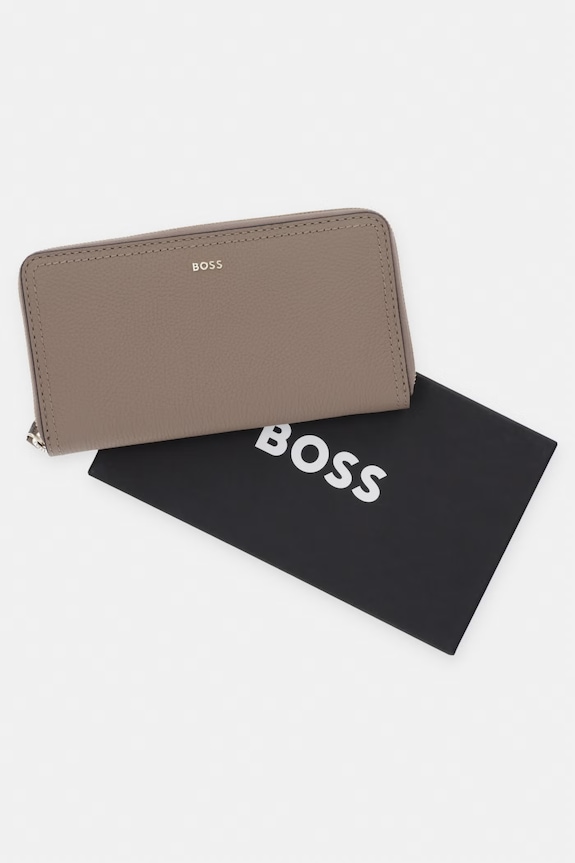 BOSS portfel damski skórzany Lenah Ziparound 50558016 beżowy