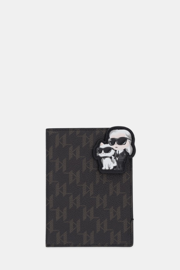 Obal na pas Karl Lagerfeld IKON MONOGRAM nášivka hnědá B1W32017