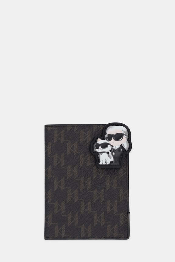 Obal na pas Karl Lagerfeld IKON MONOGRAM nášivka hnědá B1W32017