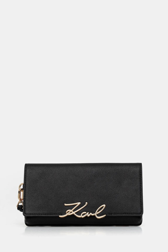 Δερμάτινο πορτοφόλι Karl Lagerfeld K/SIGNATURE λείο δέρμα μαύρο B1W32033