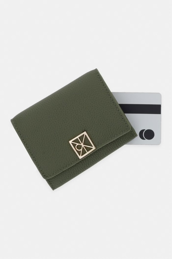 Calvin Klein portfel RFID damski skórzany zielony LV04F1128G