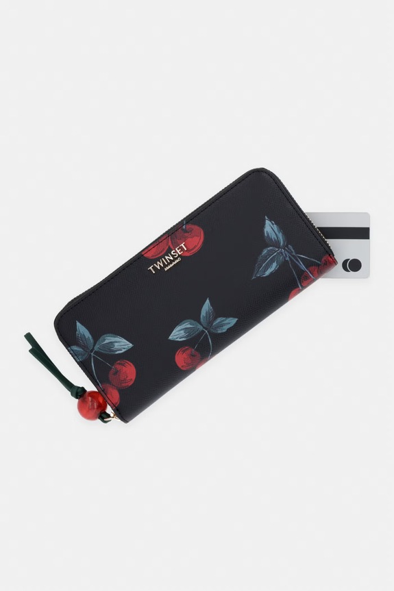 Twinset portfel damski z imitacji skóry czarny 261TL8031