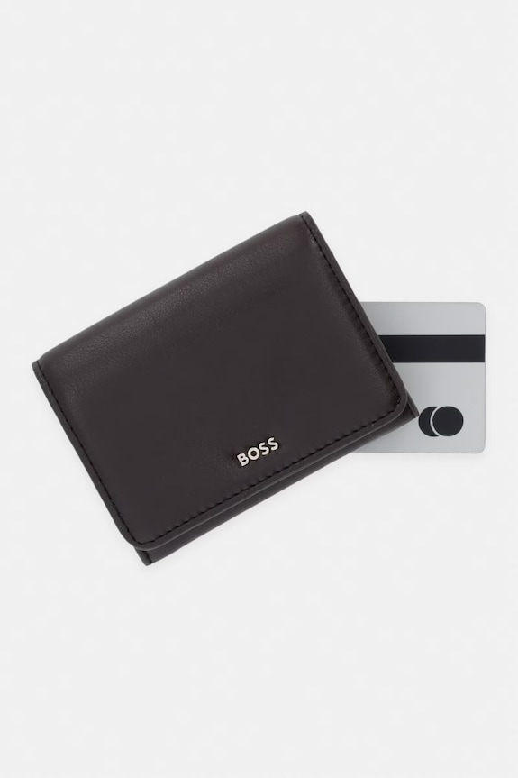BOSS portfel damski skórzany NUMAH Flap Cardholde brązowy 50564186