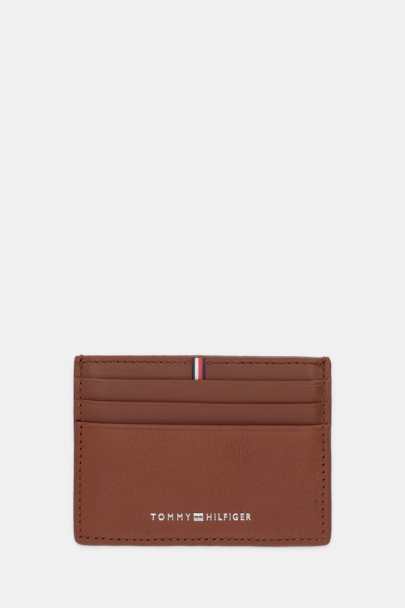 Kožené pouzdro na karty Tommy Hilfiger nášivka hnědá AM0AM13972