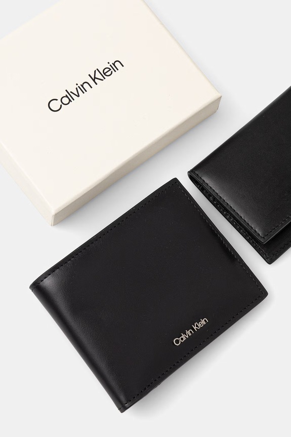 Calvin Klein sada peňaženky a puzdra na karty pánska kožená LV04D1164G čierna