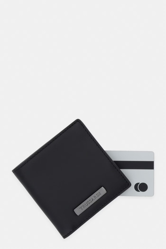 Δερμάτινο πορτοφόλι Trussardi μαύρο I074E000125N