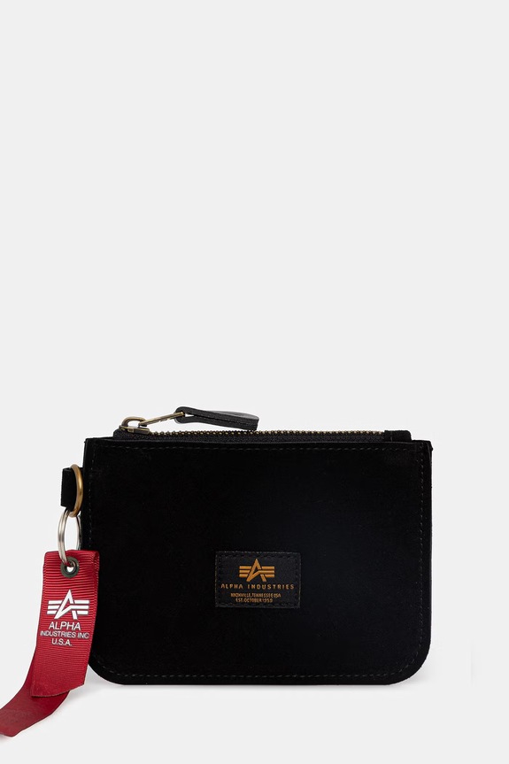 Alpha Industries portafoglio in pelle Leather Coin Wallet pelle scamosciata nero 266966