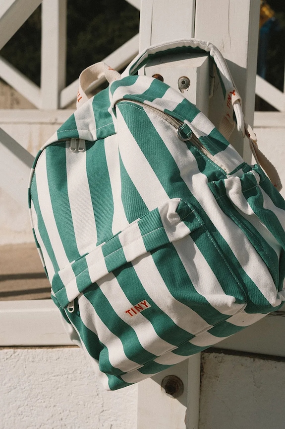 Tinycottons gyerek hátizsák EMERALD STRIPES BACKPACK textil zöld SS26.501