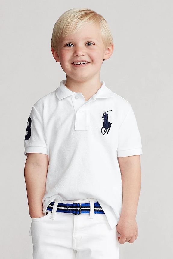 Παιδικά βαμβακερά μπλουζάκια πόλο Polo Ralph Lauren απλικέ λευκό 322670257006