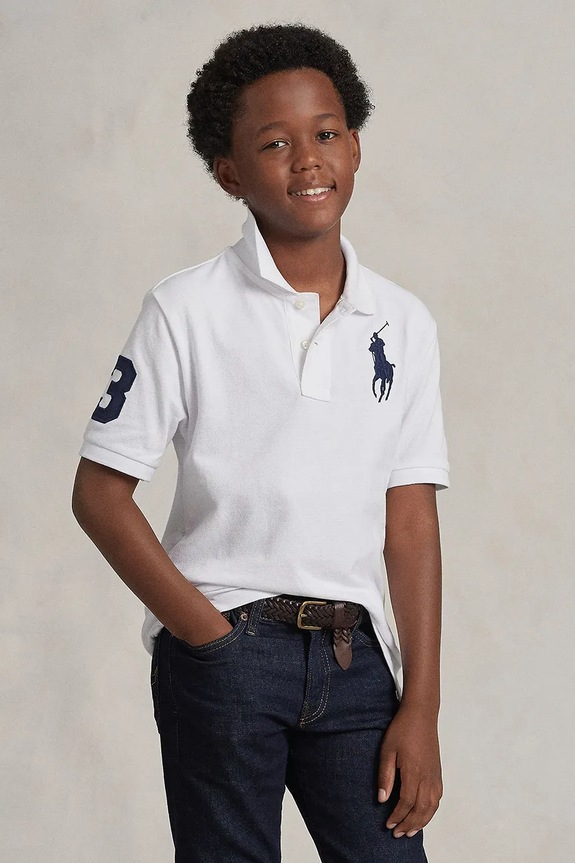 Детска памучна тениска с яка Polo Ralph Lauren памук бял 323670257006