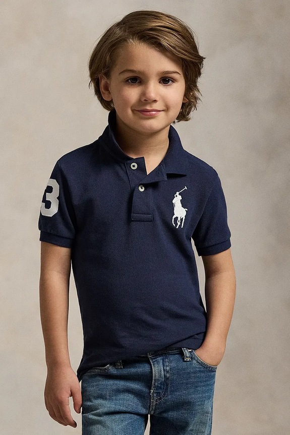 Παιδικά βαμβακερά μπλουζάκια πόλο Polo Ralph Lauren απλικέ σκούρο μπλε 322670257014