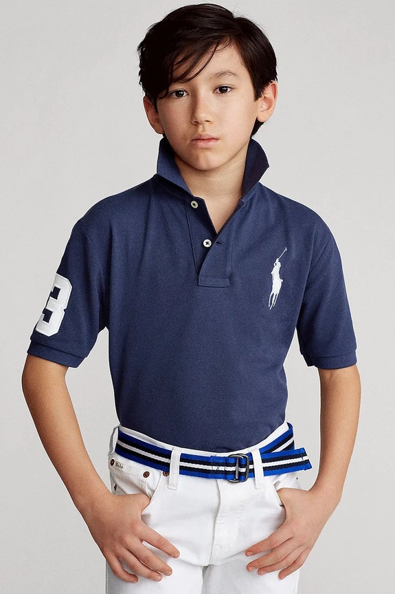 Παιδικά βαμβακερά μπλουζάκια πόλο Polo Ralph Lauren απλικέ σκούρο μπλε 323670257014