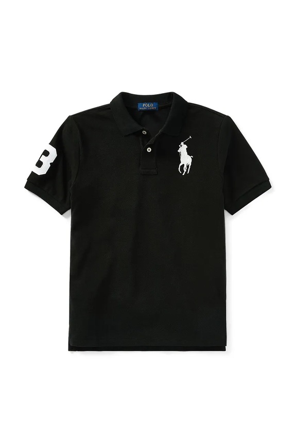 Παιδικά βαμβακερά μπλουζάκια πόλο Polo Ralph Lauren απλικέ μαύρο 323670257015