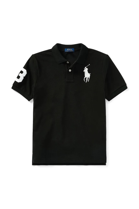 Παιδικά βαμβακερά μπλουζάκια πόλο Polo Ralph Lauren απλικέ μαύρο 323670257015