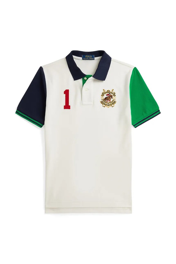 Παιδικά βαμβακερά μπλουζάκια πόλο Polo Ralph Lauren απλικέ λευκό 323A95790001