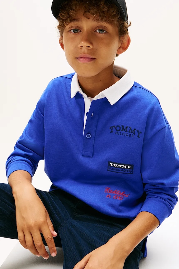 Tommy Hilfiger longsleeve din bumbac pentru copii KB0KB10045.128.176.PPY2 albastru