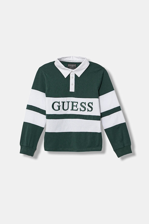 Παιδικά βαμβακερά μπλουζάκια πόλο Guess λεπτό μοτίβο πράσινο L6RP04.KCNQ4.PPY2