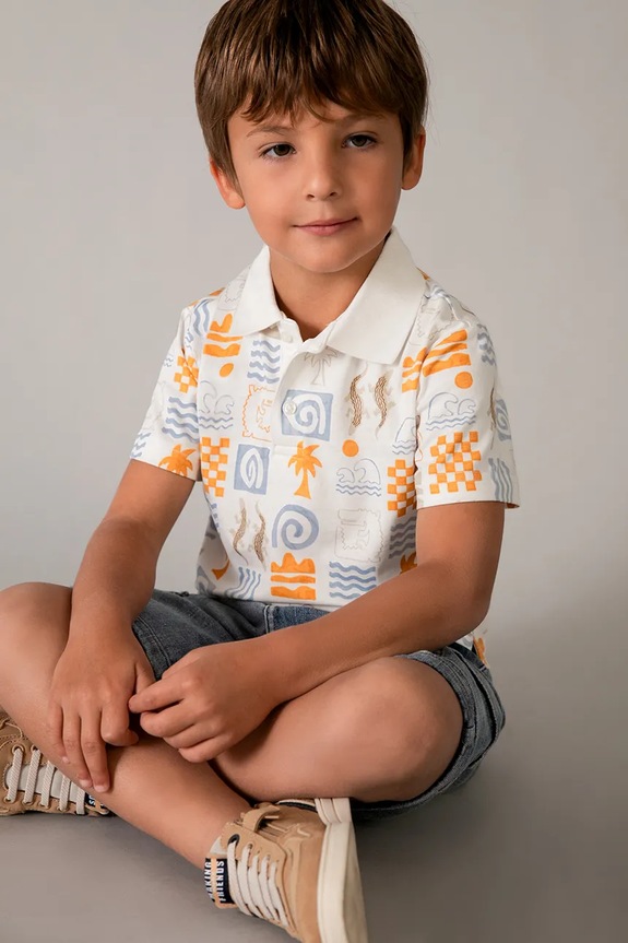 Pamučna polo majica Mayoral natpis bijela 3104.5C.Mini.PPY2