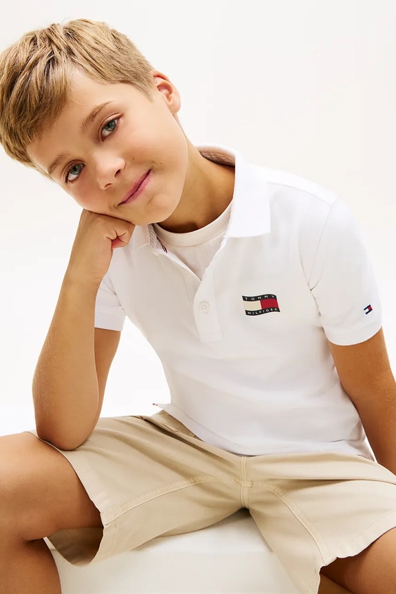 Tommy Hilfiger polo pentru copii, din bumbac KB0KB10227.128.176.PPY2 alb