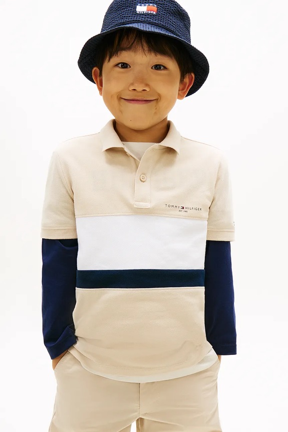 Tommy Hilfiger polo pentru copii, din bumbac bej KB0KB10383.128.176.PPY2