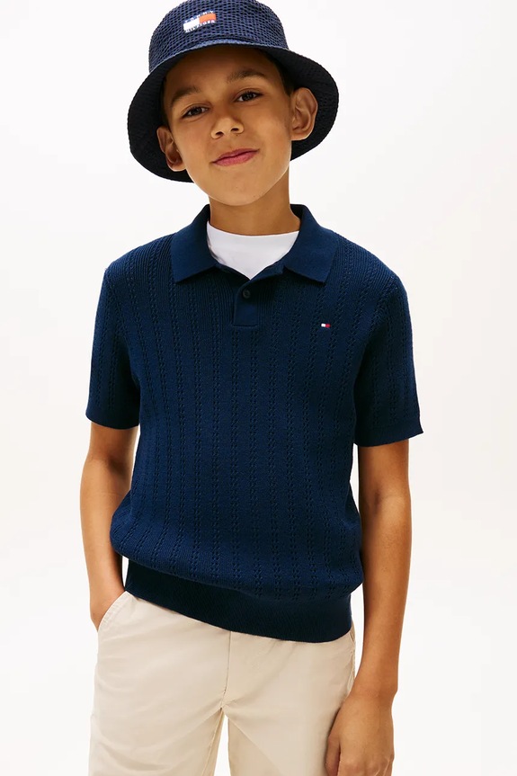 Tommy Hilfiger polo pentru copii, din bumbac bleumarin KB0KB10251.128.176.PPY2