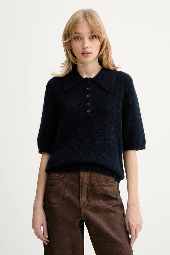 Gestuz sweter z dodatkiem wełny zapinany granatowy 10910852