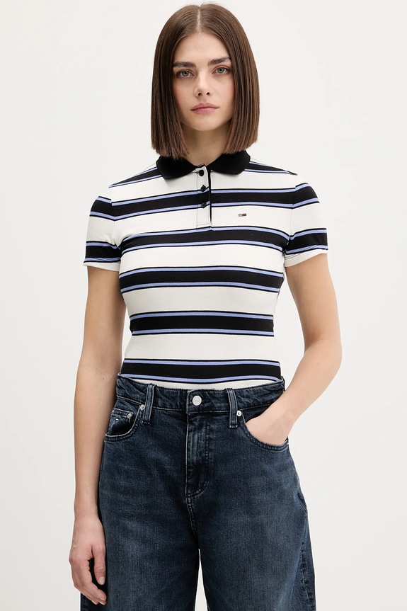 Polo tričko Tommy Jeans pásiky čierna DW0DW21931