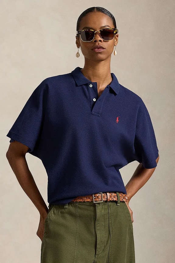 Хлопковое поло Polo Ralph Lauren гладкий тёмно-синий 211A96270