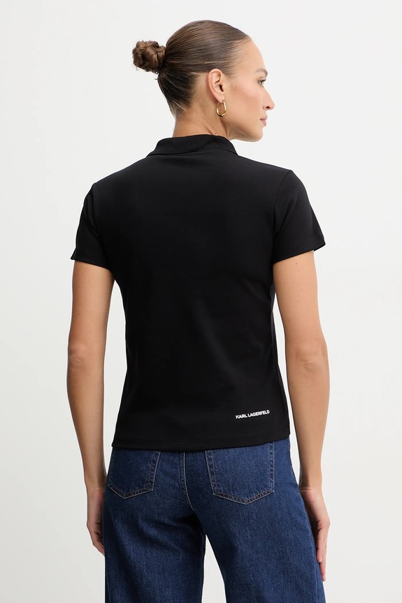 Ρούχα Βαμβακερό μπλουζάκι πόλο Karl Lagerfeld IKON B1W17035 μαύρο