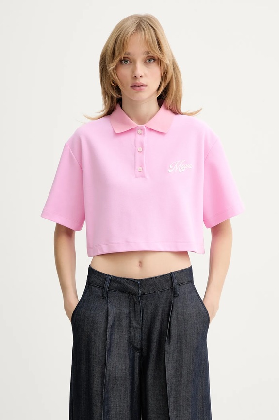 Bavlněné polo tričko MSGM propínací růžová 4041MDM114.267126
