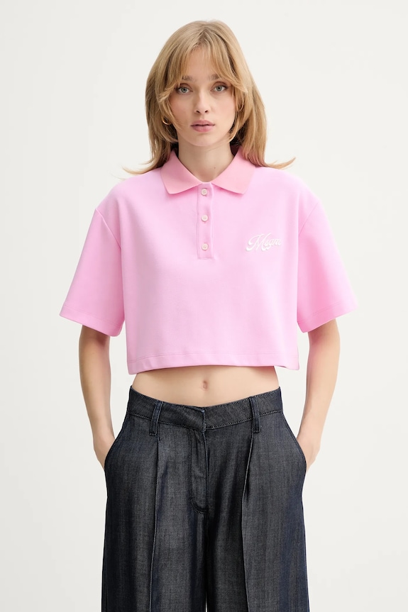 Bavlněné polo tričko MSGM propínací růžová 4041MDM114.267126